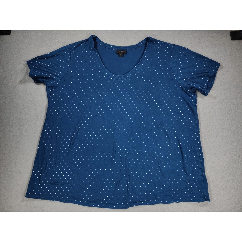 J. Jill Wearever Collection Blue Polkadot T-Shirt Blouse Soft Stretchy XL Casual
